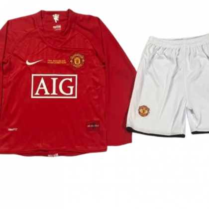 Manchester United 2007-08 Primera Equipación Versión Niño Manga Larga