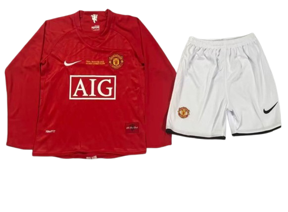 Manchester United 2007-08 Primera Equipación Versión Niño Manga Larga